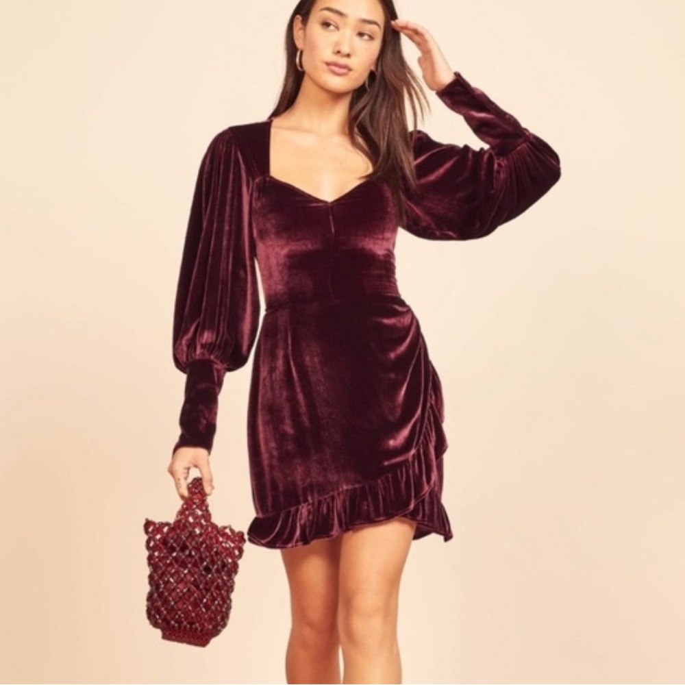 NWT Reformation Fortune Velvet‎ Mini Dress in Plum Size 0